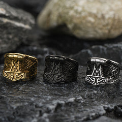 Anel de sinete Viking Mjolnir Thors Anel de martelo masculino