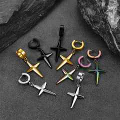 Star Cross Dangle Hoop Earrings For Men