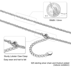 Colar de corrente fina de 16 mm em prata esterlina 925 para mulheres e homens