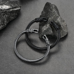 Pulseira de punho com cabeças de lobo nórdicas vikings