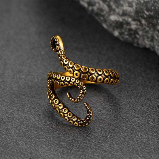 Anel Biker Punk com Três Tentáculos de Polvo para Homens