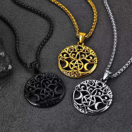 Colar Pentáculo Vintage Lua Árvore Vida Masculino