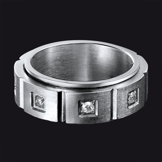 Mens Zircon Rotatable Ring Stainless Steel