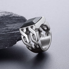 Anel de sinete celta de ônix preta em aço inoxidável masculino