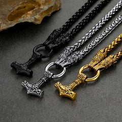 Colar Viking Thors Martelo Mjolnir Masculino Corrente de Lobo