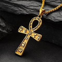 Colar com pingente de cruz egípcia Ankh, hieróglifo masculino