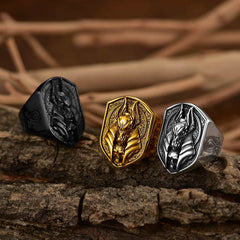 Anel de sinete de Anúbis do antigo Egito, cruz Ankh, masculino