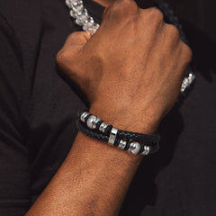 Pulseira esportiva de couro trançado com punho de beisebol