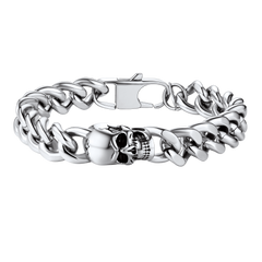 Gothic Heavy Cuban Chain Skull in Stainless Steel Bracelet