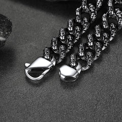 Pulseira de corrente cubana com caveira robusta e pesada, 16 mm de largura