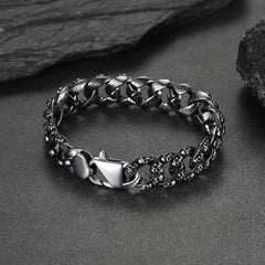 Pulseira de corrente cubana com caveira robusta e pesada, 16 mm de largura