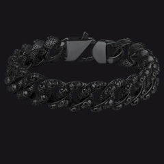 Pulseira de corrente cubana com caveira robusta e pesada, 16 mm de largura