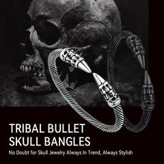 Pulseira de punho aberto com caveira gótica punk