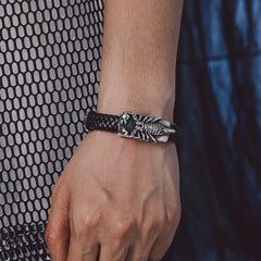 Pulseira de couro trançado preto escorpião punk presente filho neto pulseira