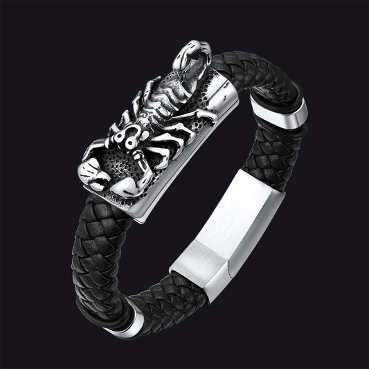 Punk Scorpion Black Braided Leather Bangle Gift Son Grandson Bracelet