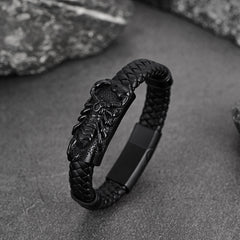 Pulseira de couro trançado preto escorpião punk presente filho neto pulseira