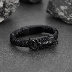 Pulseira de couro trançado preto escorpião punk presente filho neto pulseira