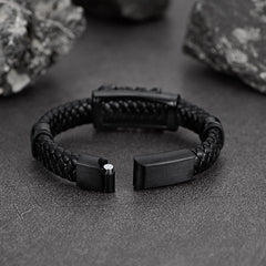 Pulseira de couro trançado preto escorpião punk presente filho neto pulseira