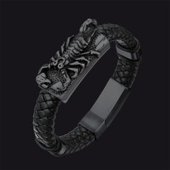 Pulseira de couro trançado preto escorpião punk presente filho neto pulseira