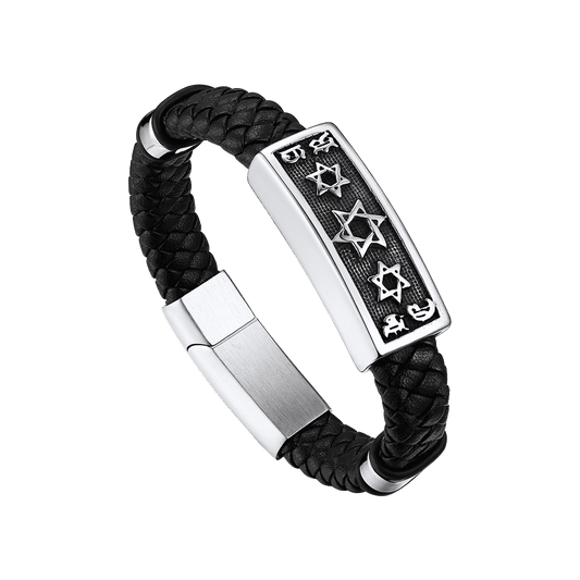 Pulseira de couro Star David, neto e marido