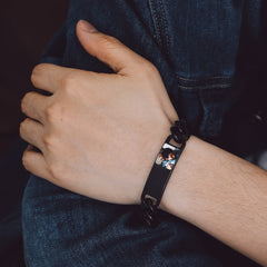 Pulseira de presente com imagem e corrente de elos cubanos com placa de identificação personalizada