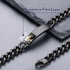 Pulseira de presente com imagem e corrente de elos cubanos com placa de identificação personalizada