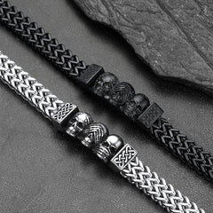 Pulseira de aço inoxidável com nó celta e caveira gótica