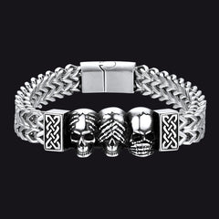 Pulseira de aço inoxidável com nó celta e caveira gótica