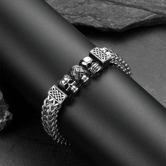 Pulseira de aço inoxidável com nó celta e caveira gótica