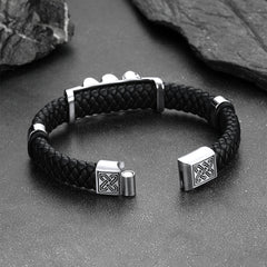 Pulseira de couro trançado com 3 caveiras góticas, presente para pai, filho e neto