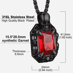 Colar de cristal com garra de dragão e caveira gótica masculino