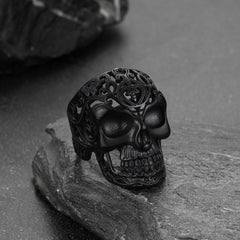 Anel masculino de aço inoxidável com caveira gótica e açúcar oco