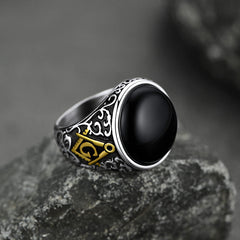 Vintage Masonic Black Onyx Ring Men Father