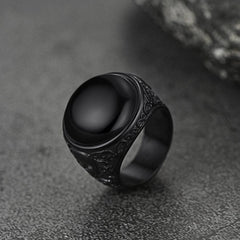 Anel de sinete gótico de ônix preto com caveira masculina