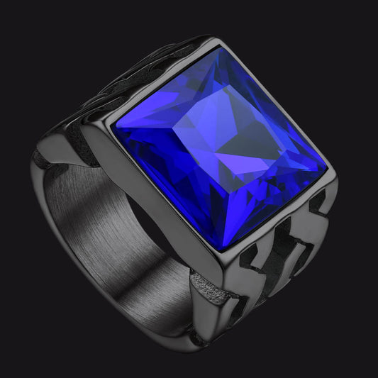 Anel de sinete celta de ônix preta em aço inoxidável masculino