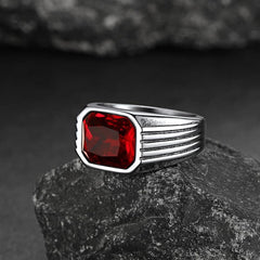 Edelstahlring mit gestreiftem Stein, Herren, Größe 7–14