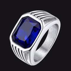 Edelstahlring mit gestreiftem Stein, Herren, Größe 7–14