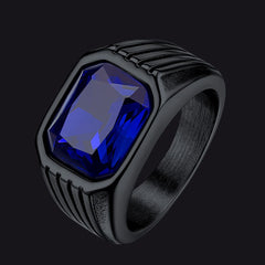 Edelstahlring mit gestreiftem Stein, Herren, Größe 7–14