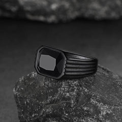 Edelstahlring mit gestreiftem Stein, Herren, Größe 7–14