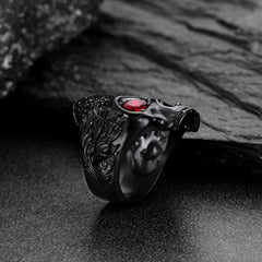 Anel de caveira Biker Red Eye Masculino em Aço Inoxidável