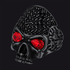 Anel de caveira Biker Red Eye Masculino em Aço Inoxidável