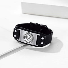Pulseira de couro preta Viking Nordic Wolf