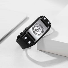 Pulseira de couro preta Viking Nordic Wolf
