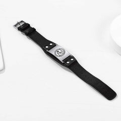 Pulseira de couro preta Viking Nordic Wolf