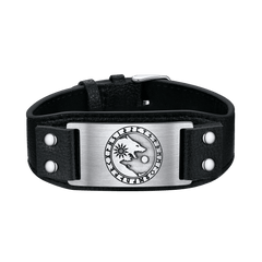 Pulseira de couro preta Viking Nordic Wolf