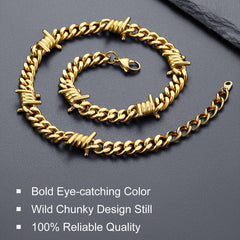 Barbed Wire Cuban Link Chain Choker Necklace for Men Women
