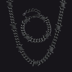 Conjunto de pulseiras de corrente cubana de arame farpado de 9 mm