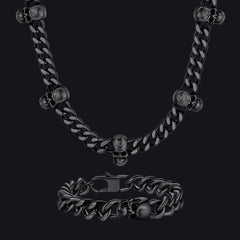 Gothic Skull Cuban Link Choker Chain & Bracelet Jewelry Set for Men