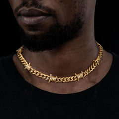 Barbed Wire Cuban Link Chain Choker Necklace for Men Women