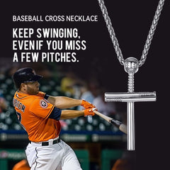 Colar com pingente esportivo de cruz e taco de beisebol para homens e mulheres